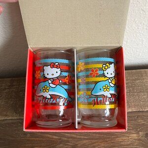 Vintage 2000 Sanrio Hello Kitty & Mimmy Dolphin Drinking 4” Juice Glasses NIB